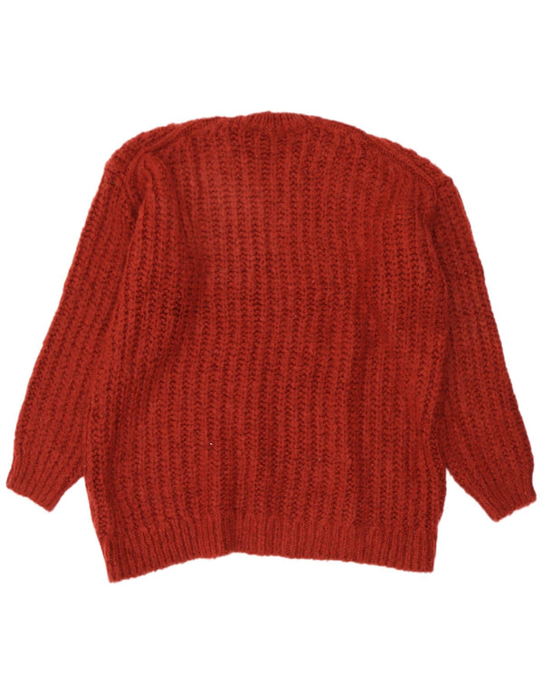 Zara Womens Crop Oversized Crew Neck Jumper Sweater UK 14 Medium Burgundy