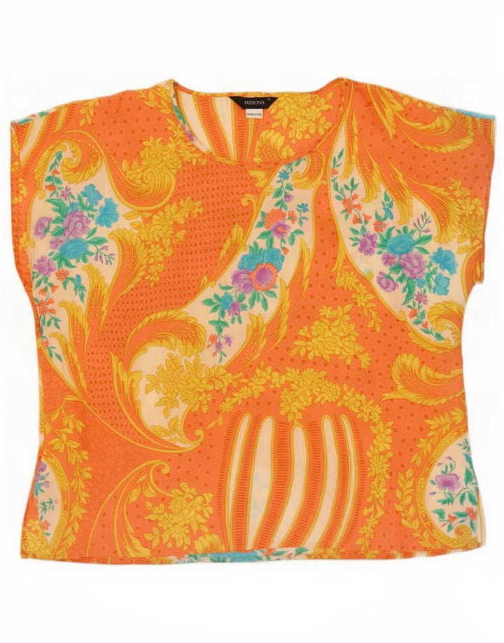 Persona Damebluse Top Størrelse 23 Medium Orange Floral Silke