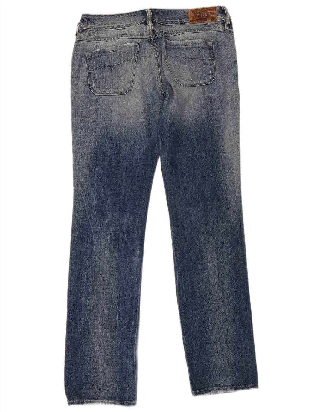 Diesel Dame Distressed Straight Jeans W28 L32 Blå Bomuld