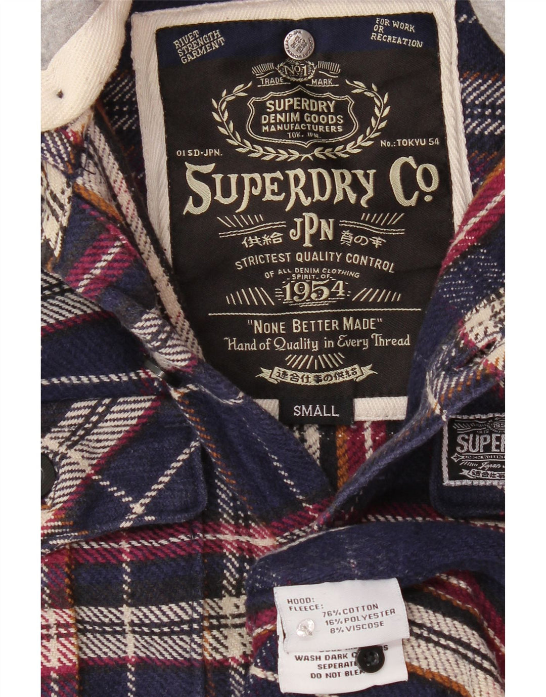 SUPERDRY Flanelskjorte med hætte til mænd, lille marineblå plaid bomuld