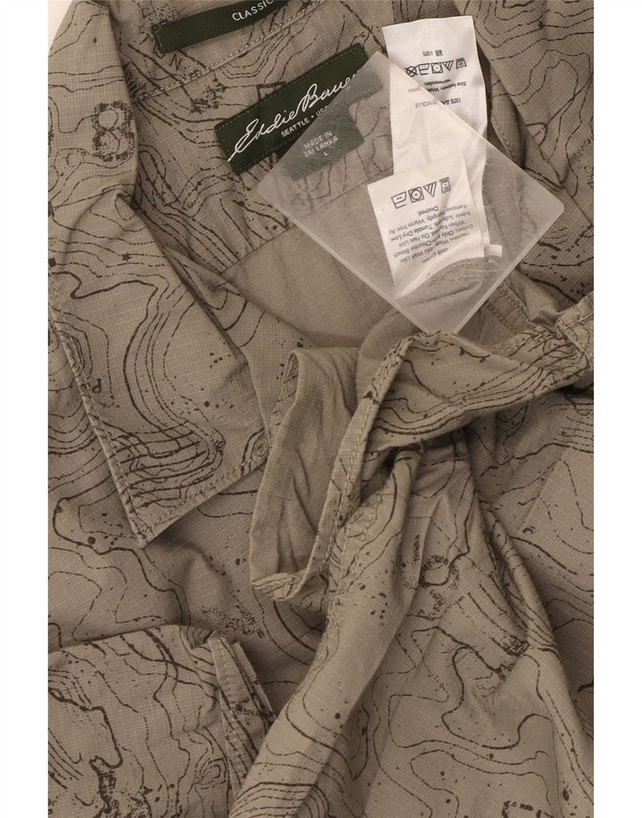 Eddie Bauer Herre abstrakt mønster klassisk pasform skjorte stor beige bomuld