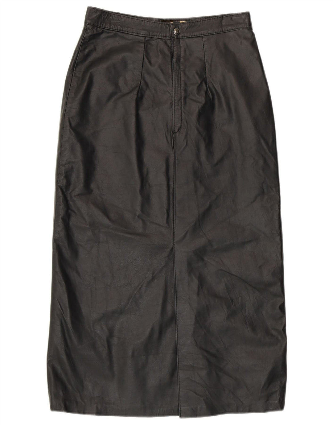 Vintage kvinders højtaljede lædernederdel EU 42 Stort sort læder