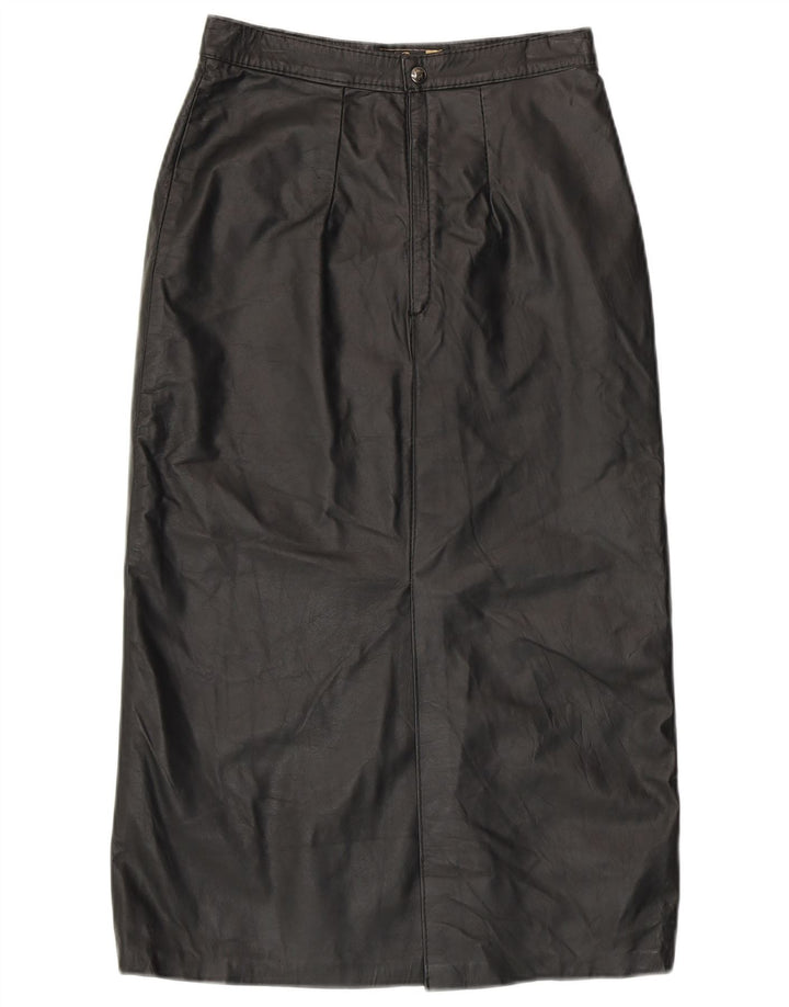 Vintage kvinders højtaljede lædernederdel EU 42 Stort sort læder