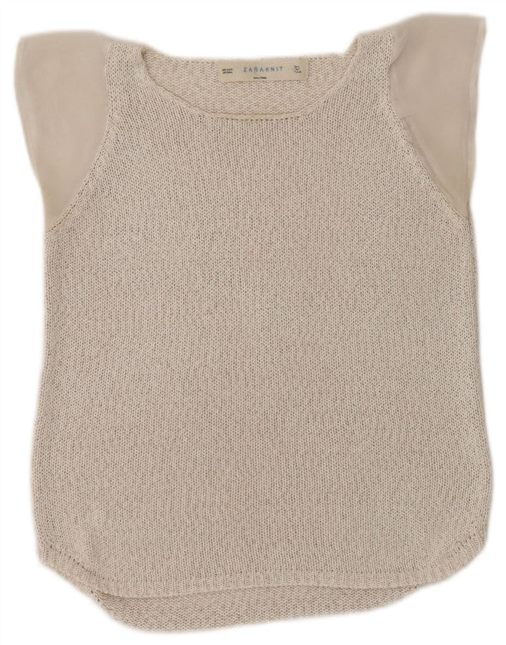 Zara Damestrik bluse Top UK 10 Small Beige
