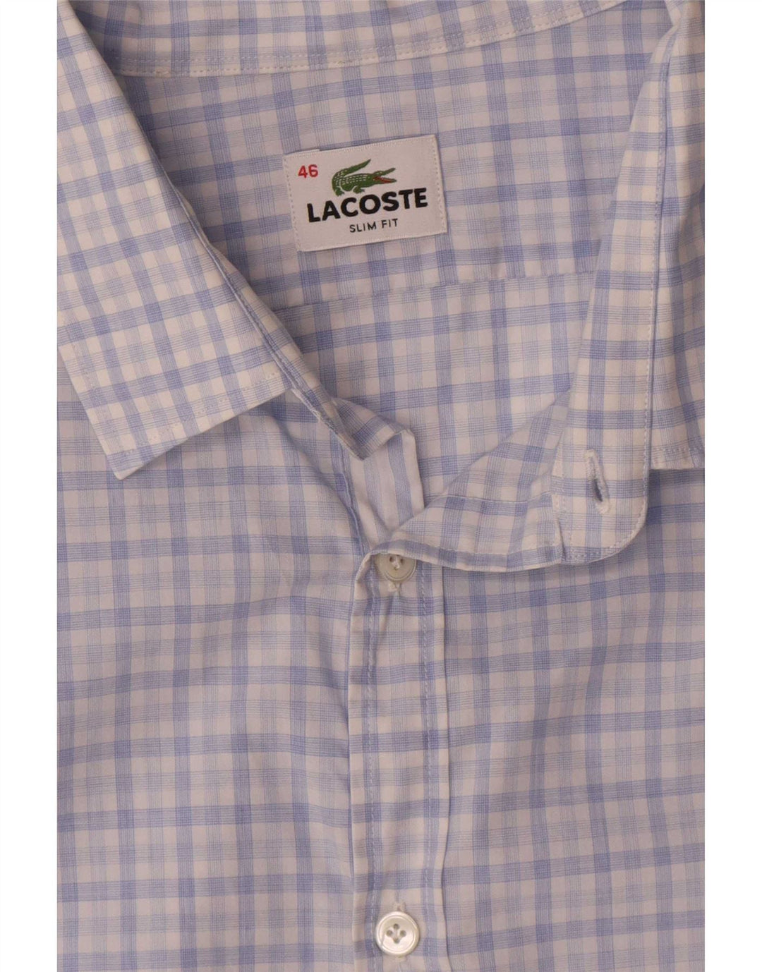 Lacoste Herre Slim Fit skjorte str. 46 2XL blå ternet bomuld