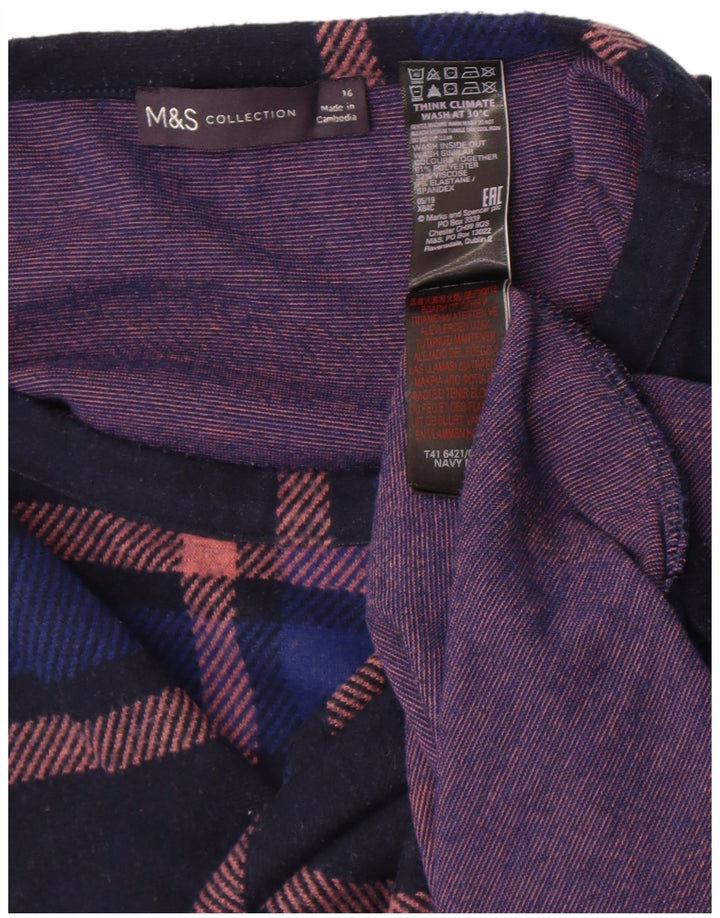 Marks & Spencer Dame Crop Top Langærmet UK 16 Large Navy Blue Plaid