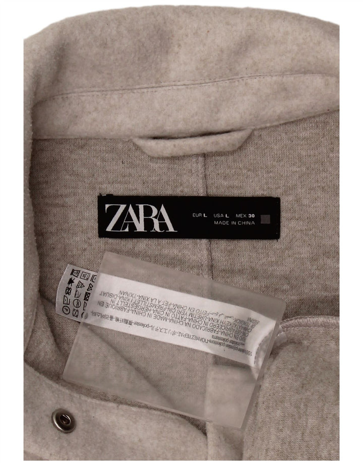 Zara Dame Oversized Shacket Fleeceskjorte UK 16 Large Grå Polyester
