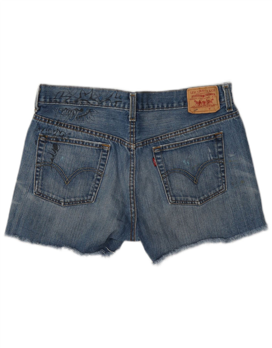 Levi's Womens 501 grafiske denimshorts W30 Mellemblå blomstret bomuld