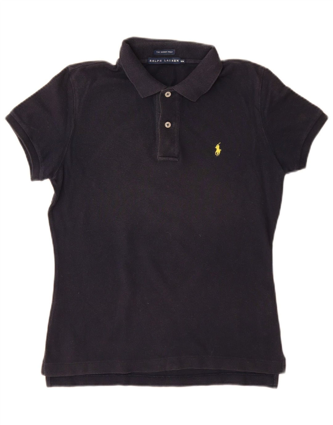 RALPH LAUREN Dame Skinny Polo Shirt UK 12 Medium Navy Blue Bomuld