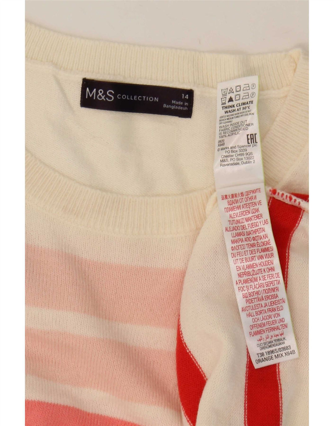 Marks & Spencer Dame Boat Neck Jumper Sweater UK 14 Large Multicolor