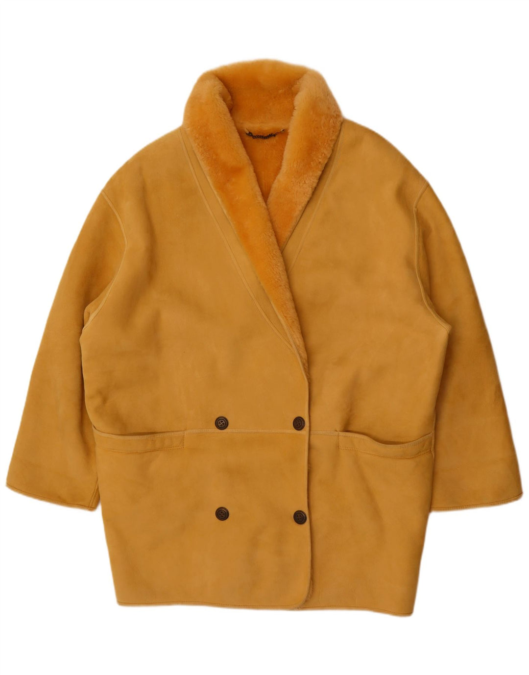 Vintage Dame Dobbeltradet Oversized Shearling Coat IT 44 Medium Gul