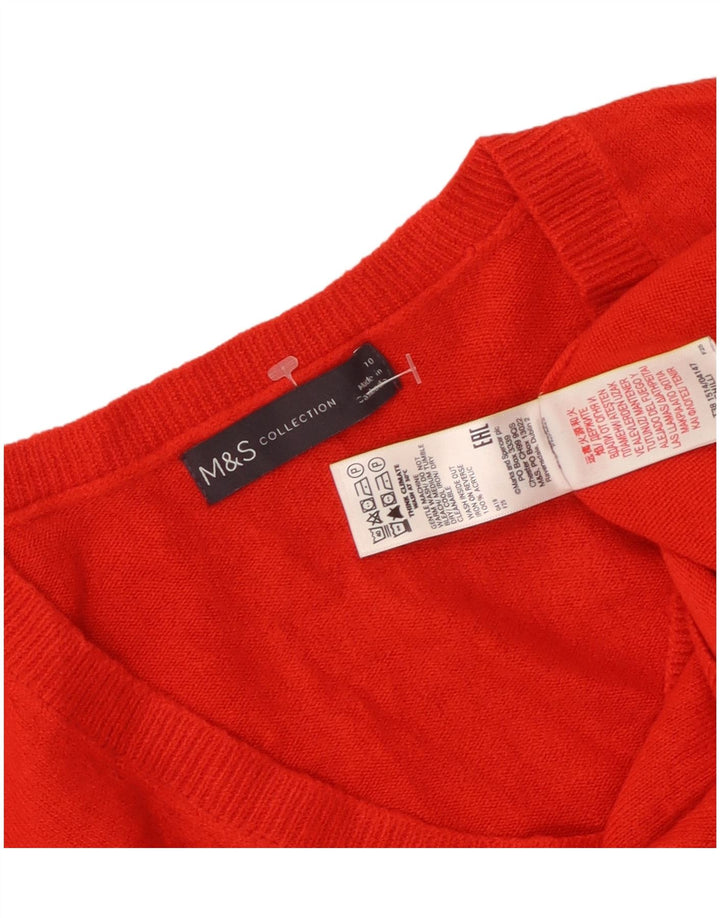 MARKS & SPENCER Dame V-hals sweater UK 10 Lille rød akryl