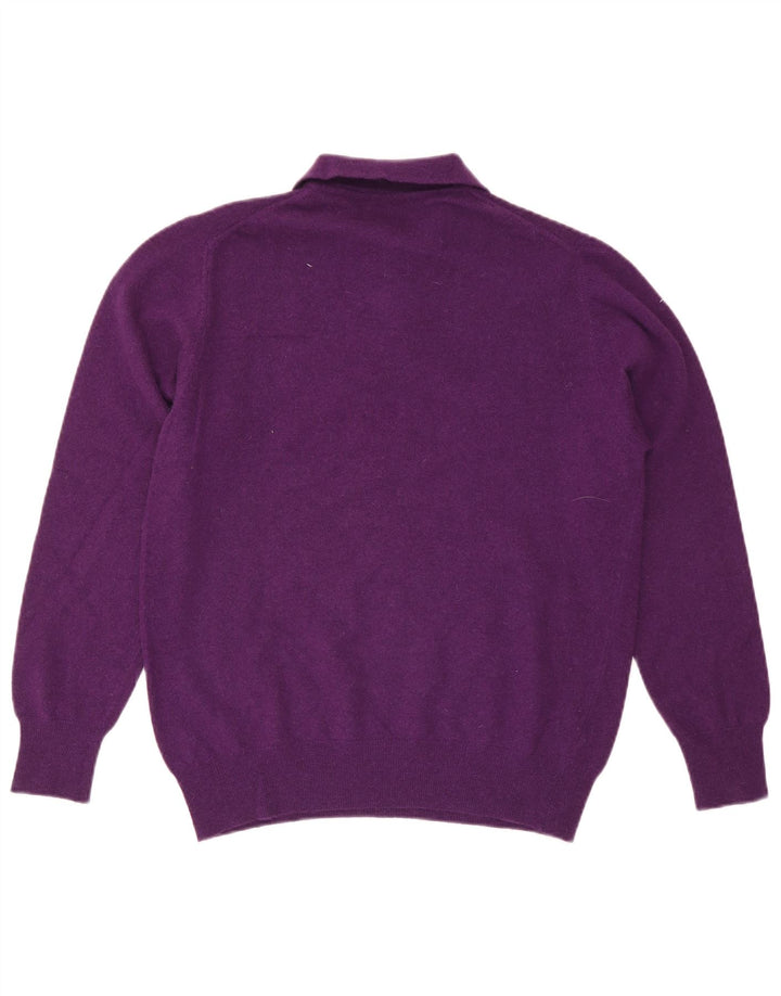 Benetton Herre Polo Neck Jumper Sweater IT 52 Stor Lilla Uld