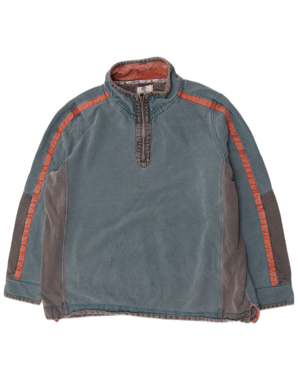 Fat Face Herre høj lynlås-hals Sweatshirt Jumper 4XL Blå Colourblock Bomuld