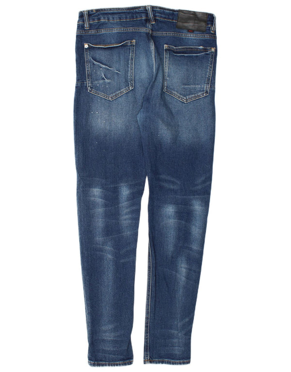 Zara Herre Distressed Slim Jeans EU 42 Large W32 L32 Blue Cotton