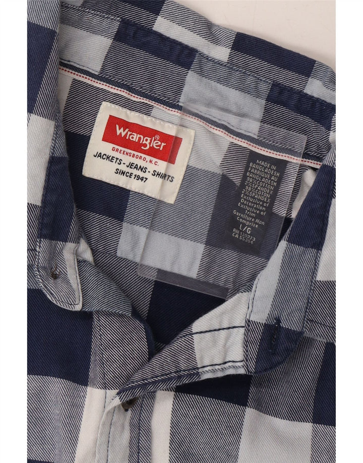 WRANGLER Mens Flannel Shirt Large Navy Blue Check Cotton Vintage Wrangler and Second-Hand Wrangler from Messina Hembry 