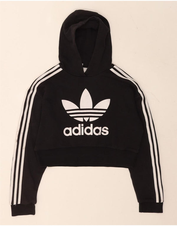 Adidas Girls Crop Graphic Hoodie Jumper 11-12 år Sort Bomuld