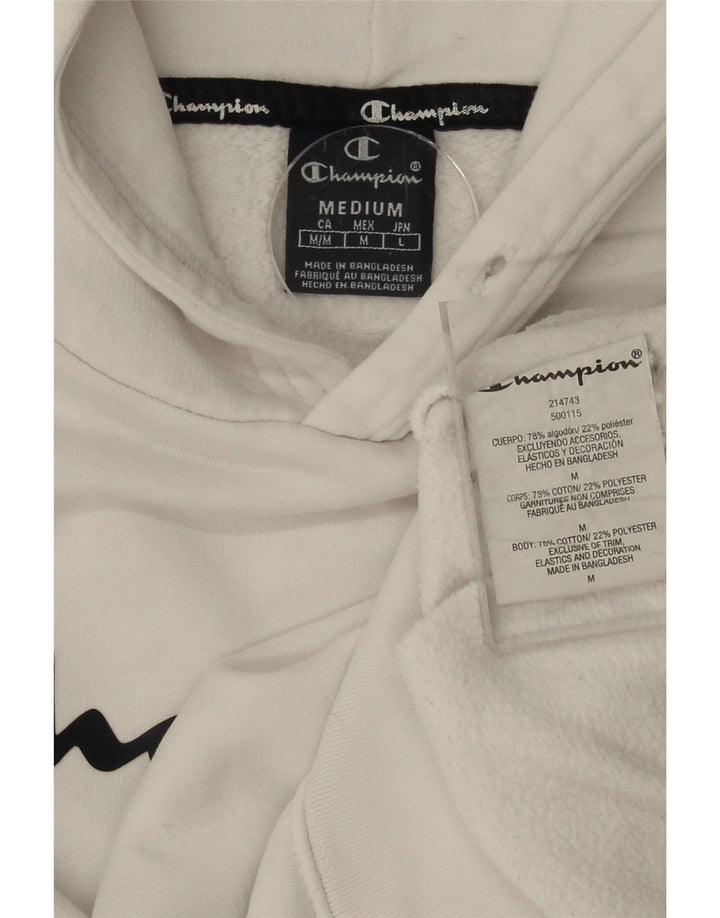 CHAMPION Mens Graphic Hoodie Jumper Medium White Cotton Vintage Champion and Second-Hand Champion from Messina Hembry 