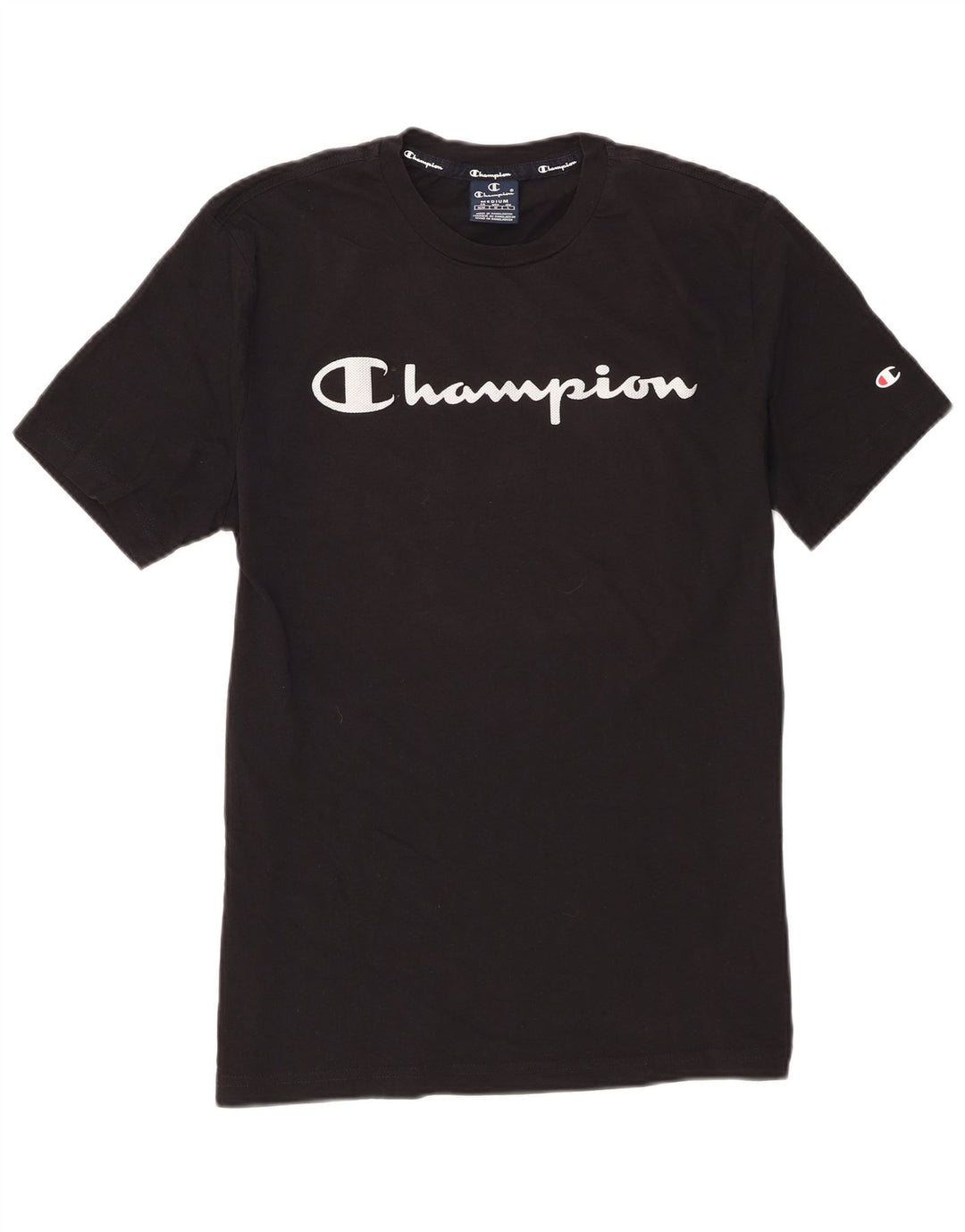 Champion Herre Grafisk T-Shirt Top Medium Sort Bomuld