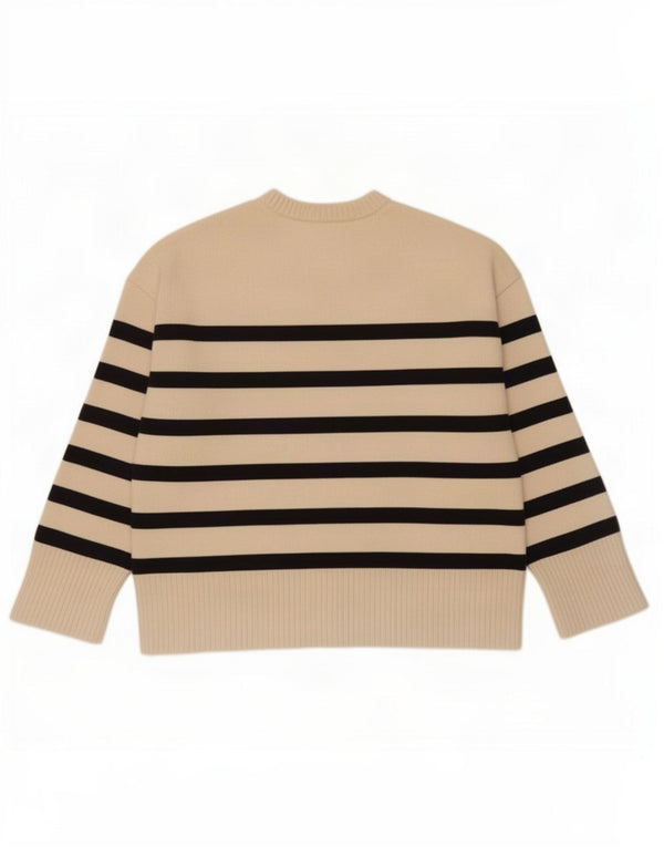 Zara Dame Oversized Crew Neck Jumper Sweater UK 16 Stor Beige Stribet