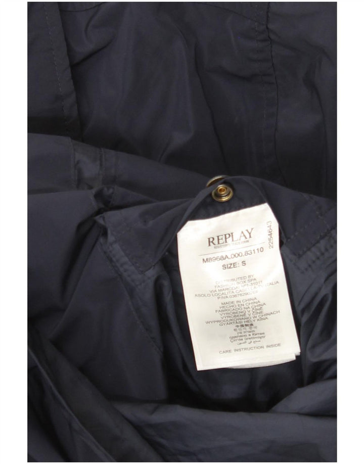 Replay Herre grafisk regnjakke UK 36 Small Navy Blue Polyester