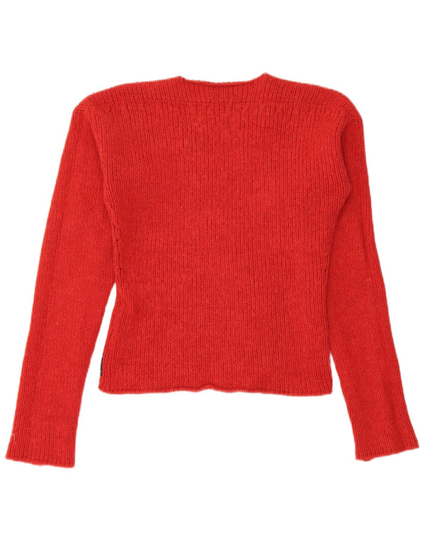 Armani Jeans Dame Crop V-hals Jumper Sweater UK 14 Large Red