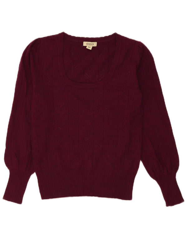 Oasis Dame Boat Neck Jumper Sweater UK 10 Small Burgundy Viscose