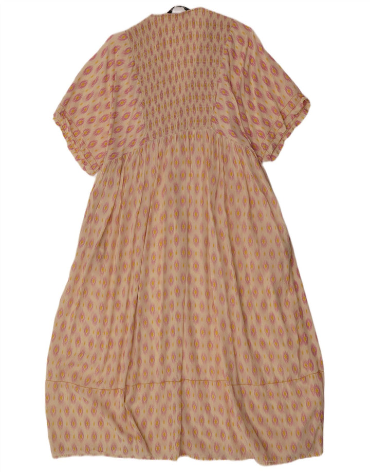 Zara Dame Kaftan Kjole UK 12 Medium Off White Ikat Viscose