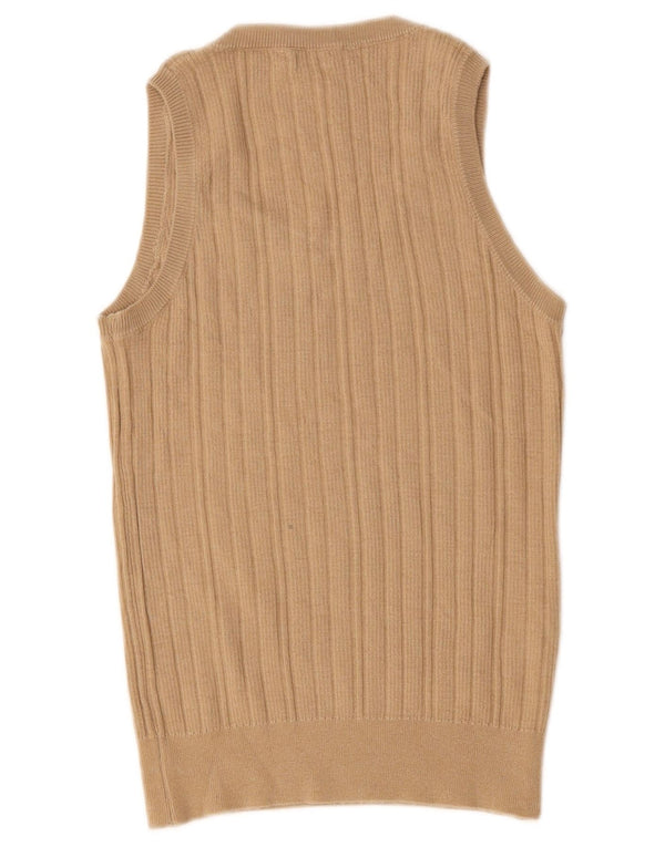 Benetton Dame ærmeløs bluse Top UK 12 Medium Beige Uld