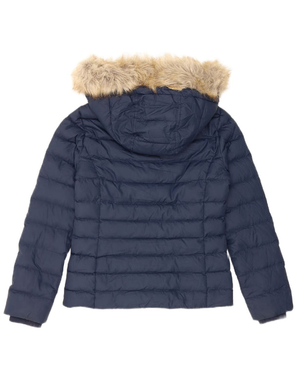 Tommy Hilfiger Womens Hooded Padded Jacket UK 10 Small Navy Blue Polyester