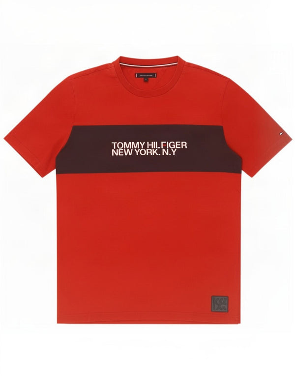 Tommy Hilfiger Herre Grafisk T-Shirt Top Stor Rød Colourblock Bomuld