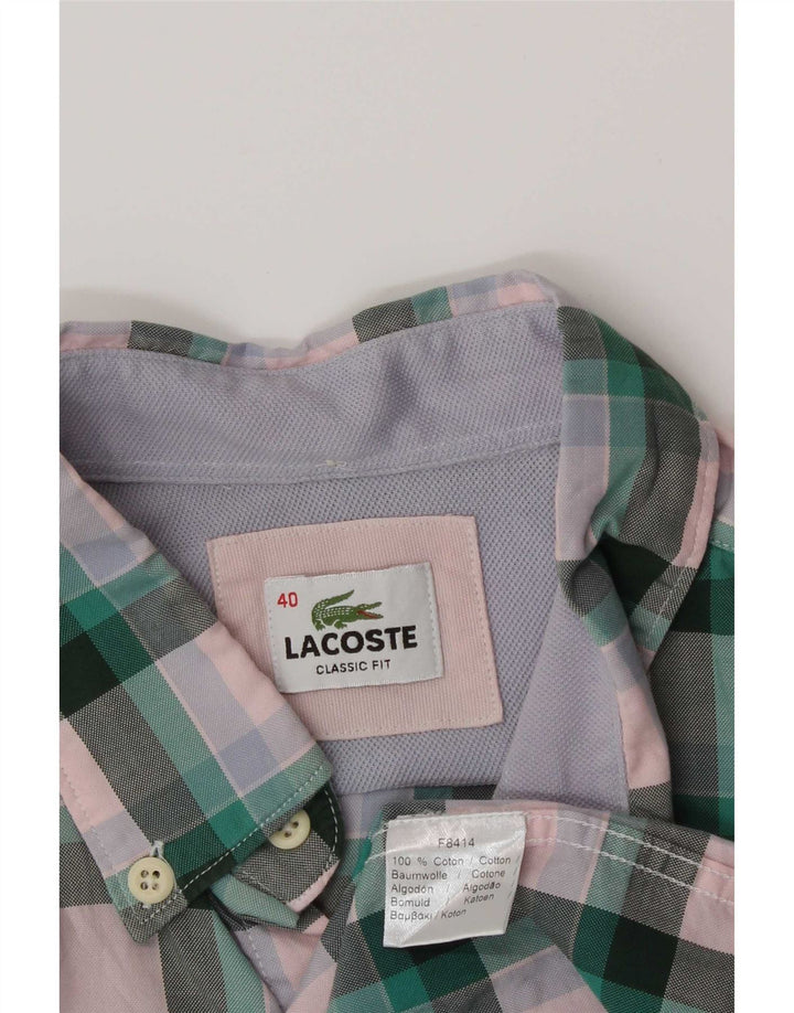 Lacoste Herre Classic Fit skjorte størrelse 40 Medium Grøn ternet bomuld