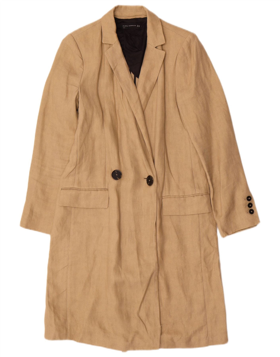 ZARA Dame Oversized Dobbeltradet Frakke UK 6 XS Beige Linen