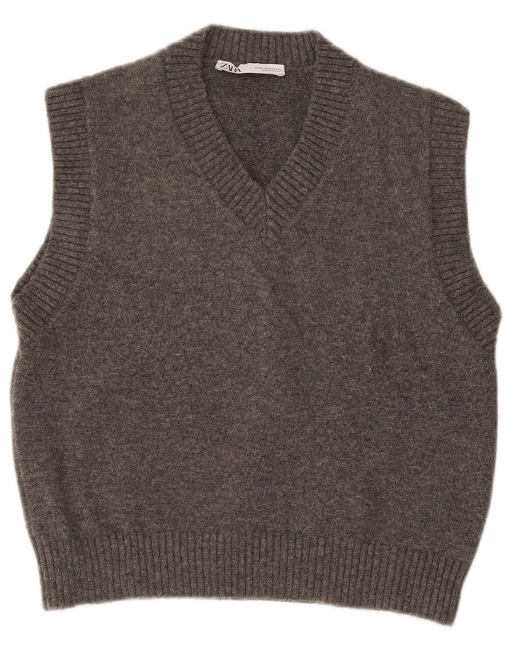 Zara Dame Vest Tank Top UK 14 Medium Grå Polyester
