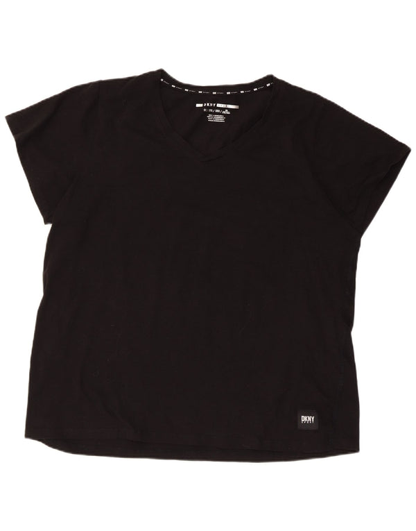 Dkny Dame Kortærmet Regular T-Shirt Top UK 18 XL Sort Bomuld