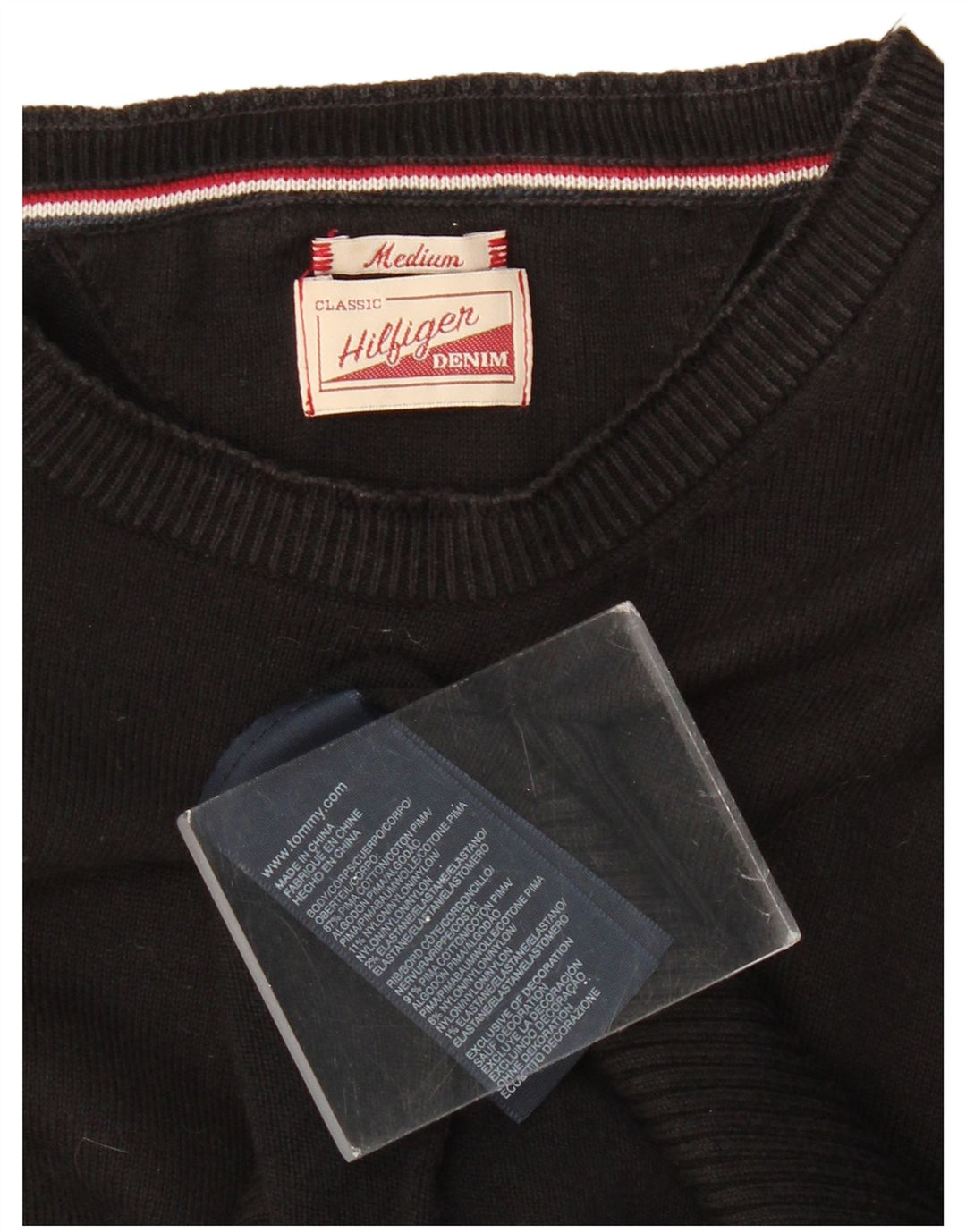 TOMMY HILFIGER Herre Boat Neck Jumper Sweater Medium Sort Bomuld