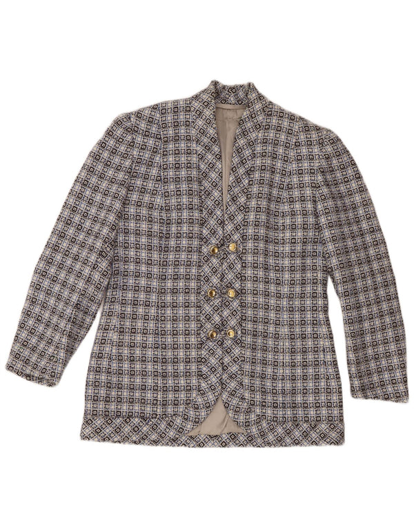 Vintage dame 3-knaps blazerjakke UK 14 Medium Blue Geometric