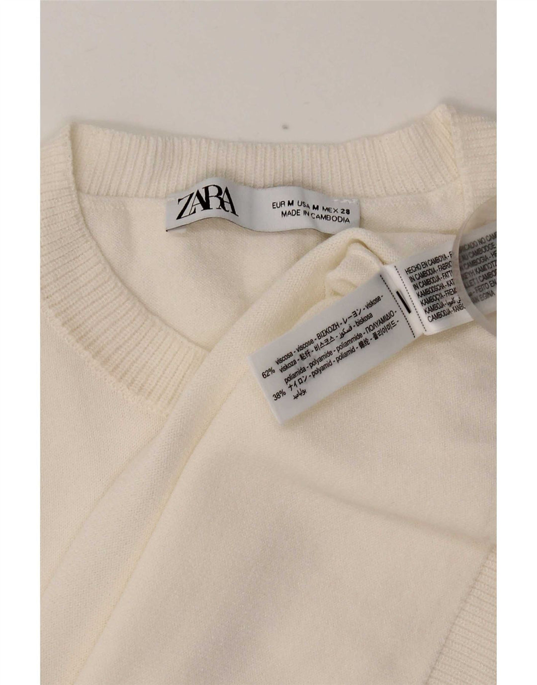 Zara T-Shirt Top UK 14 Medium White Viscose
