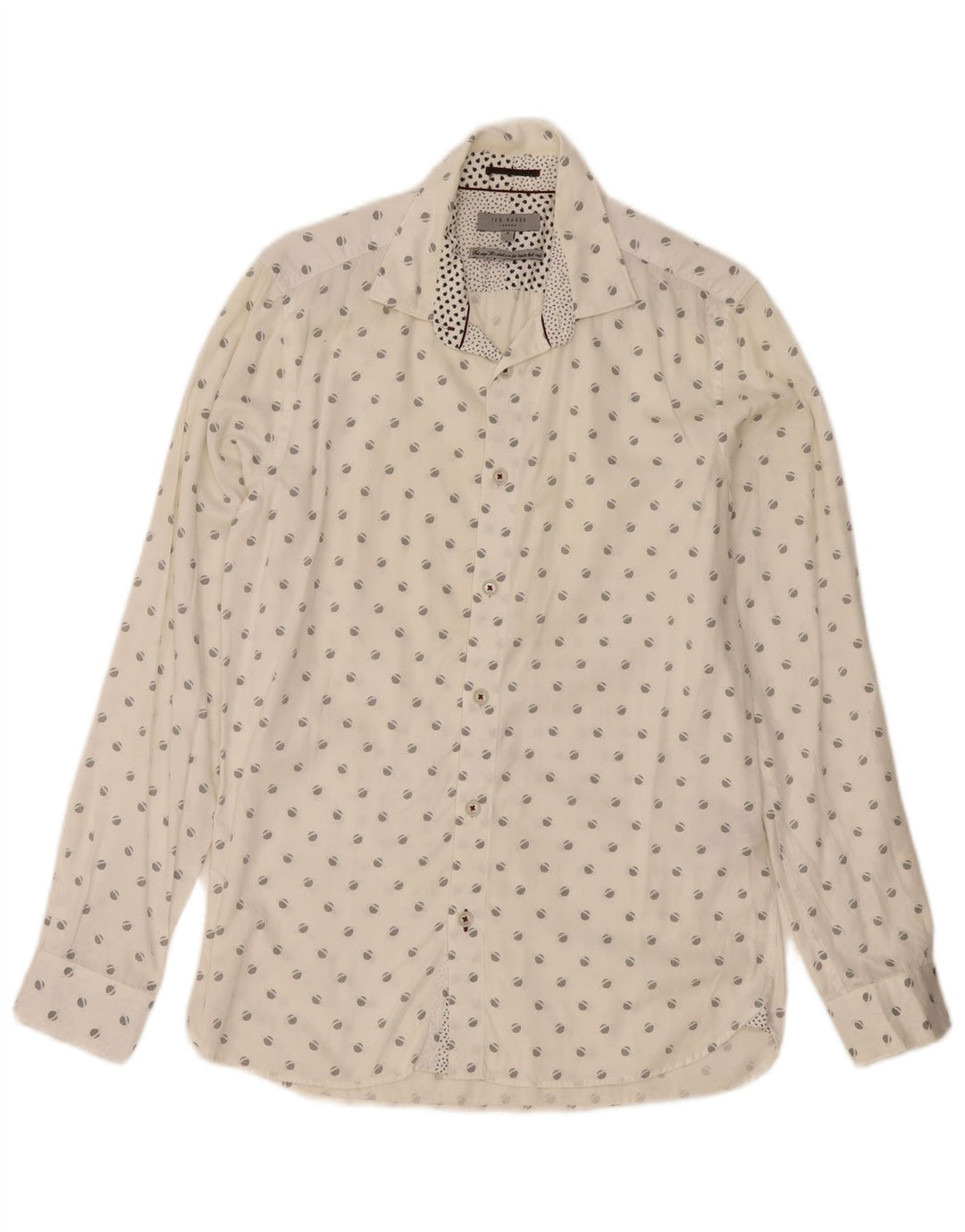 Ted Baker Herre abstrakt mønster skjorte størrelse 3 Medium hvid bomuld