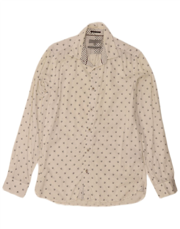 Ted Baker Herre abstrakt mønster skjorte størrelse 3 Medium hvid bomuld