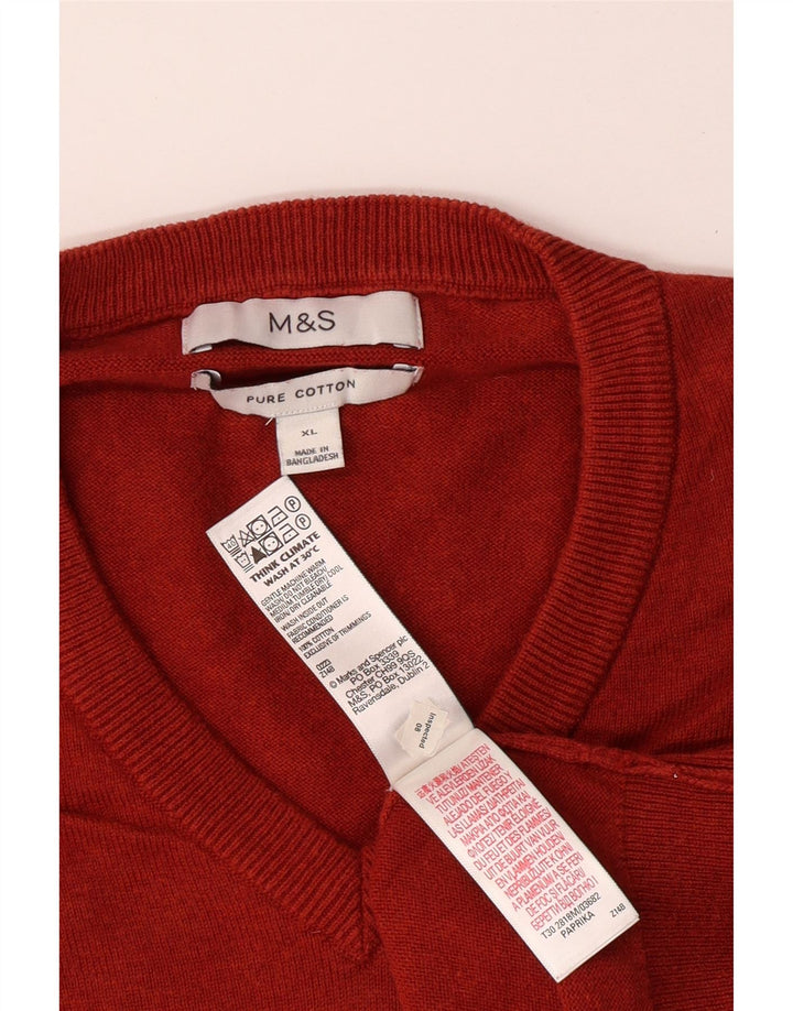 MARKS & SPENCER Herre V-hals sweater XL Rød Bomuld Classic