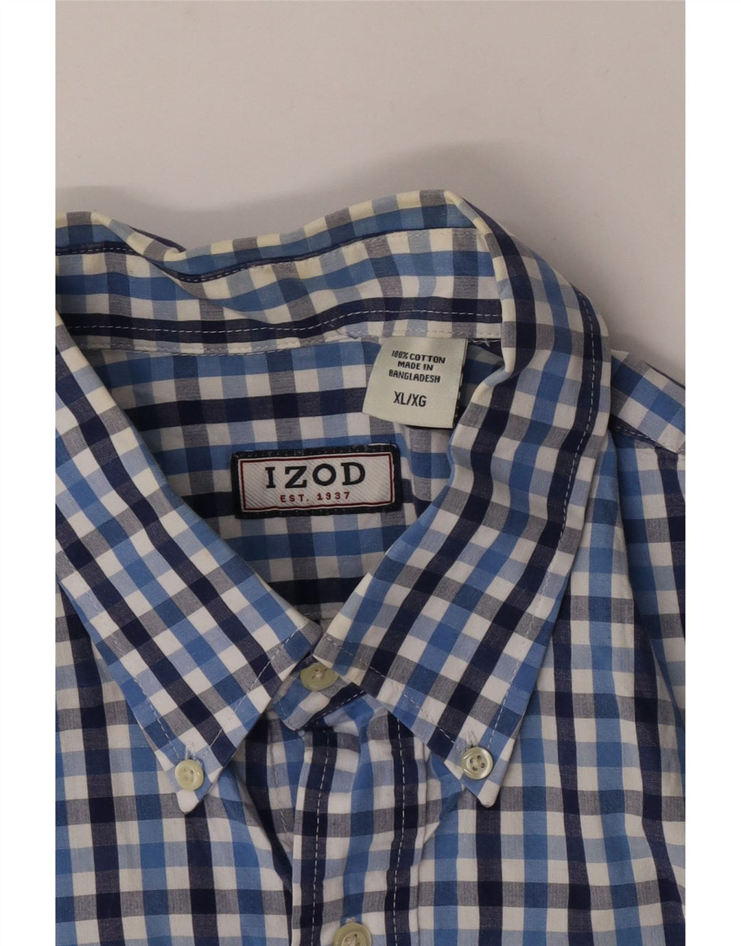 Izod Kortærmet Herreskjorte XL Blå Gingham Bomuld