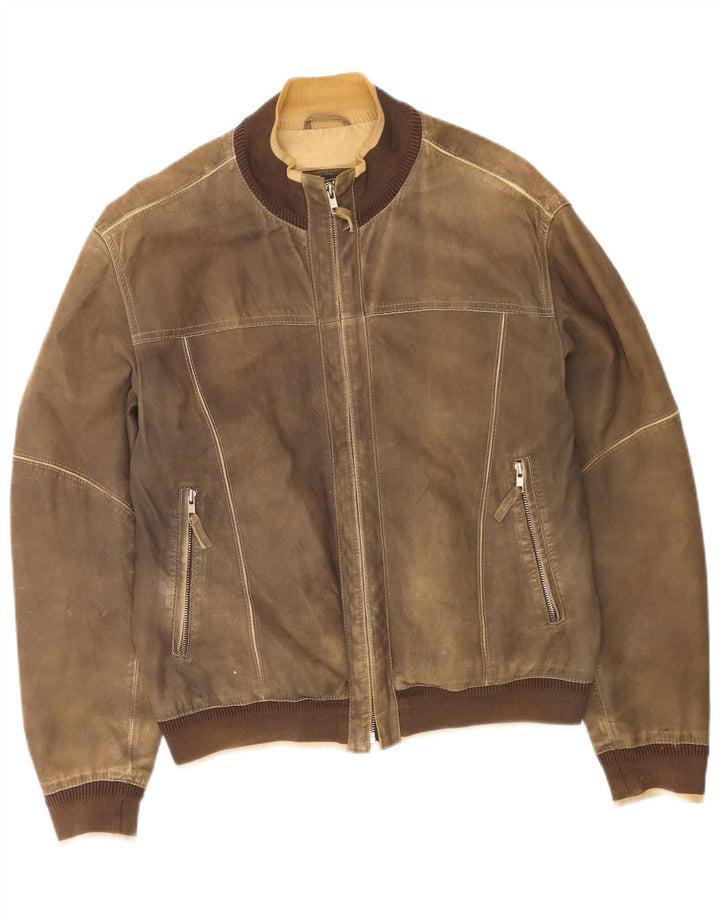 Gimo's Herre Læder Bomber Jacket UK 40 Stor Brun