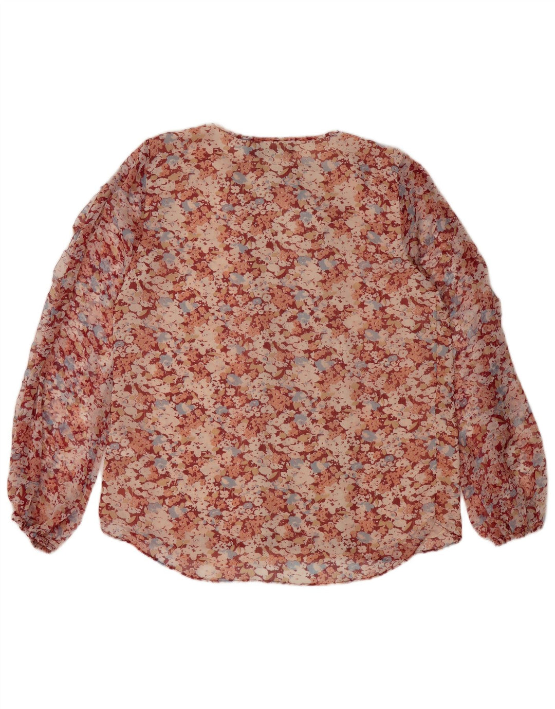 Ralph Lauren Dame See Through Bluse Top UK 16 Large Red Floral Polyester