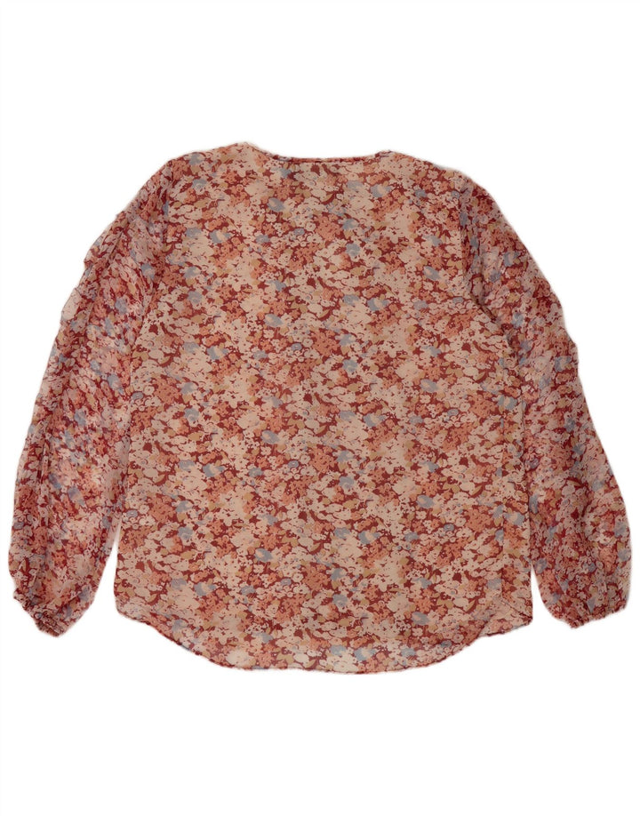 Ralph Lauren Dame See Through Bluse Top UK 16 Large Red Floral Polyester