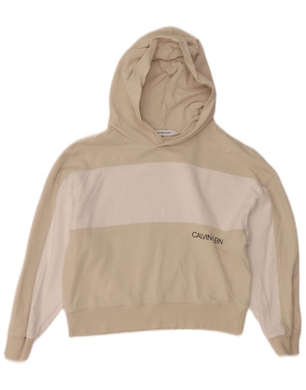 Calvin Klein Jeans Piger Crop Hoodie Jumper 11-12 år Beige Colourblock