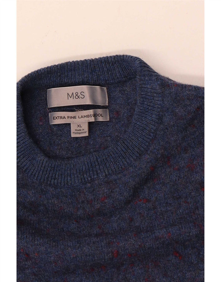 Marks & Spencer Herre sweater med rund hals XL Blå Flecked Wool