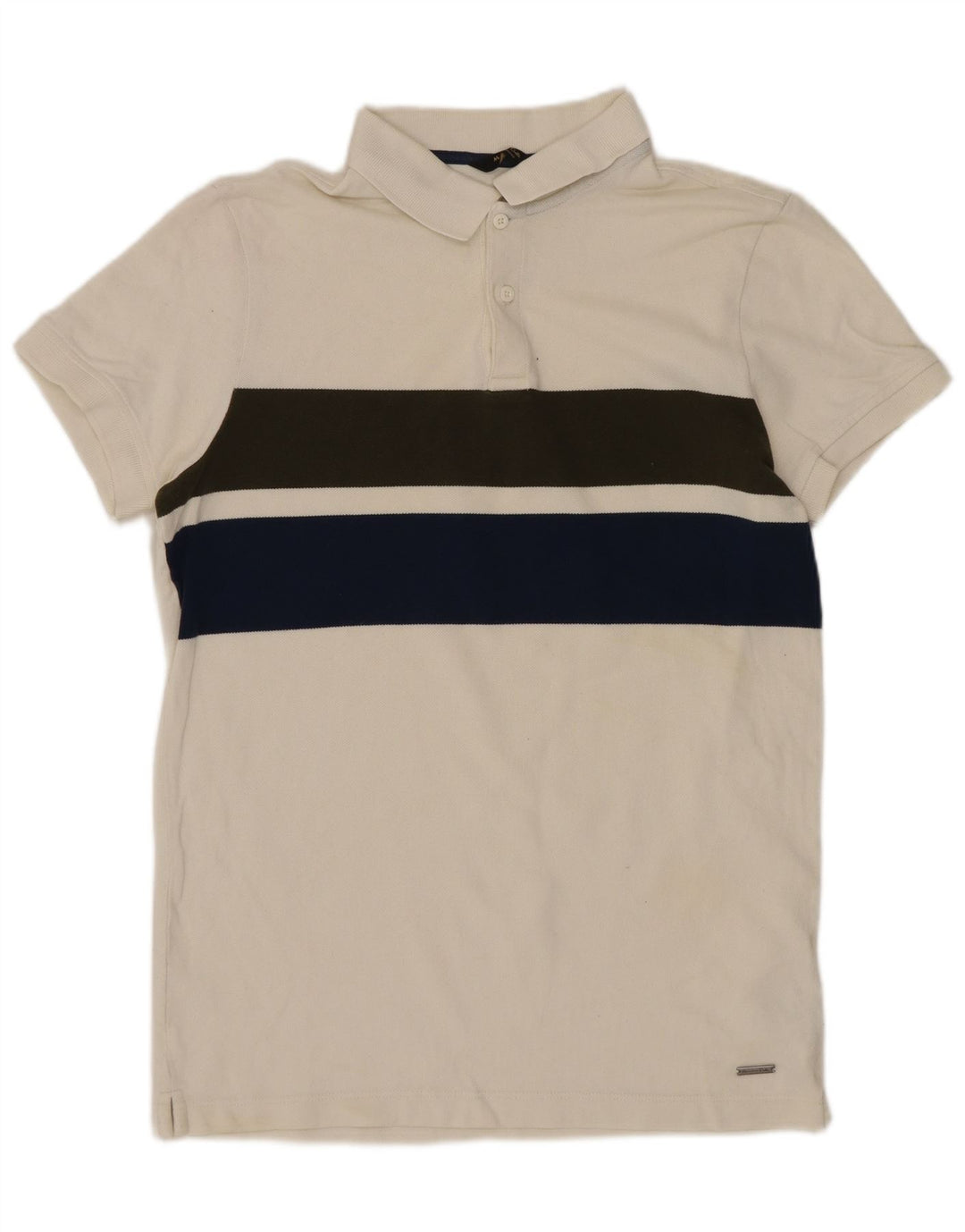 Massimo Dutti Herre Polo Shirt Small Off White Colourblock Bomuld