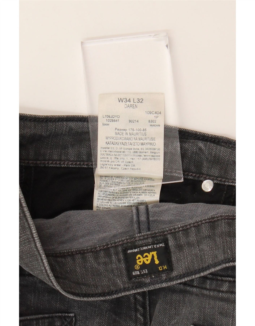 LEE Mens Daren Straight Jeans W34 L32 Grå Bomuld