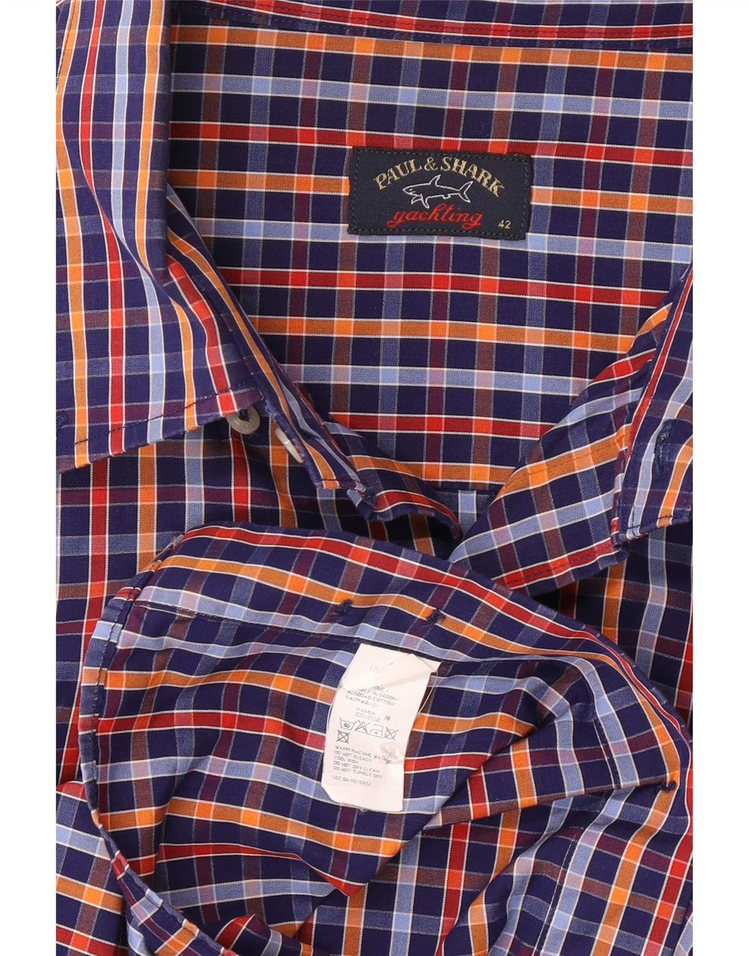 Paul & Shark Herre Yachting Shirt Størrelse 42 Large Navy Blue Ternet Bomuld